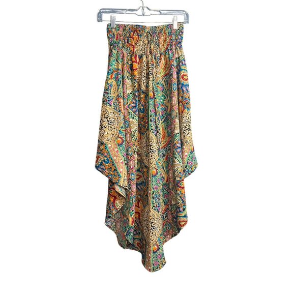 Boho Handkerchief Hem Paisley Skirt XS Smocked Waist - Picture 6 of 6